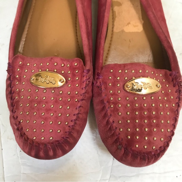 Coach Ballet Flats Suede Studs Logo Loafers Leather Shoes Barbie Pink Comfort - Picture 6 of 15